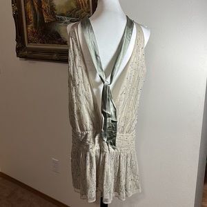 BNWT. Sean Jean. Beaded, Silk Drop Waist Dress. Celadon Green. Sz 10 Stunning🤩